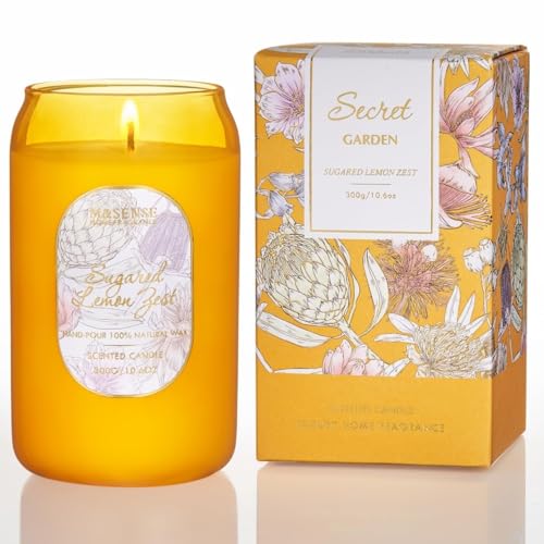 M&SENSE Aromatherapy Yellow Soy Candle – Sugared Lemon Zest, 60-Hour Burn
