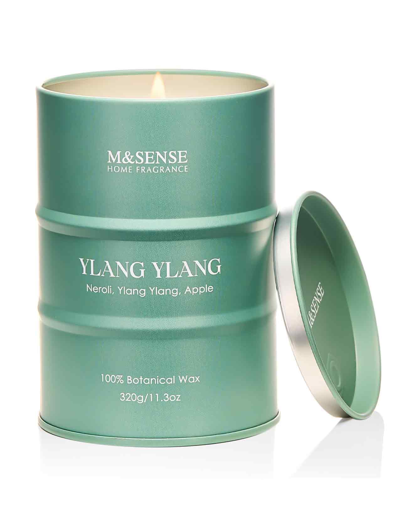 M&SENSE Ylang Ylang Scented Candle – Natural, Non-Toxic, 11.3oz, 70-Hour Burn