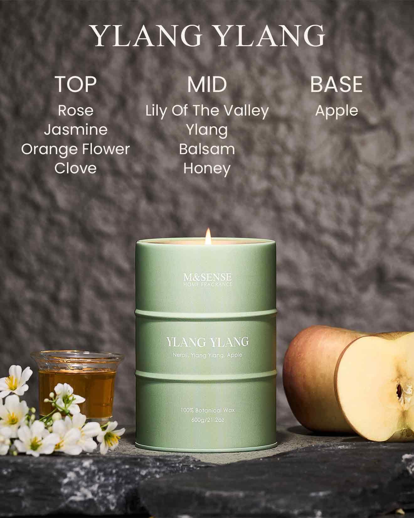 M&SENSE Ylang Ylang Scented Candles - Large 21.2oz Natural Soy, 120-Hour Burn