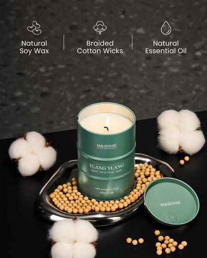 M&SENSE Ylang Ylang Scented Candle – Natural, Non-Toxic, 11.3oz, 70-Hour Burn