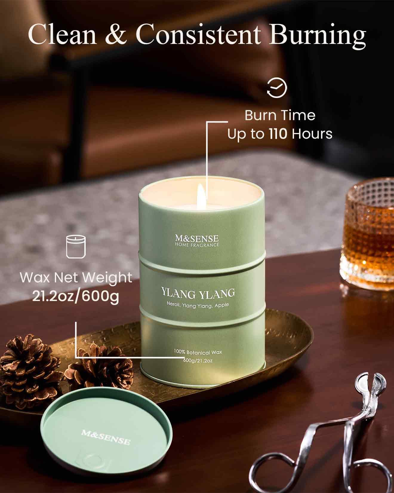 M&SENSE Ylang Ylang Scented Candles - Large 21.2oz Natural Soy, 120-Hour Burn