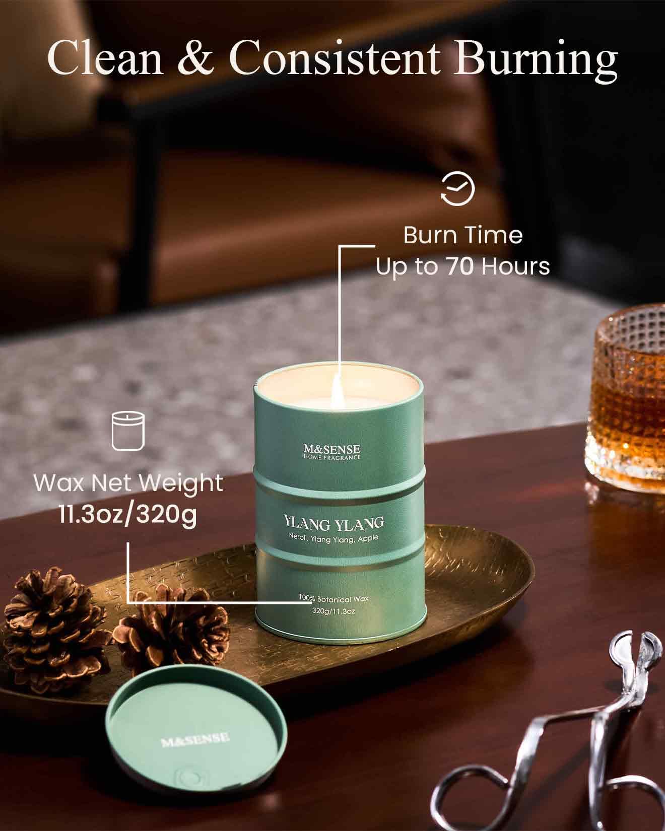 M&SENSE Ylang Ylang Scented Candle – Natural, Non-Toxic, 11.3oz, 70-Hour Burn