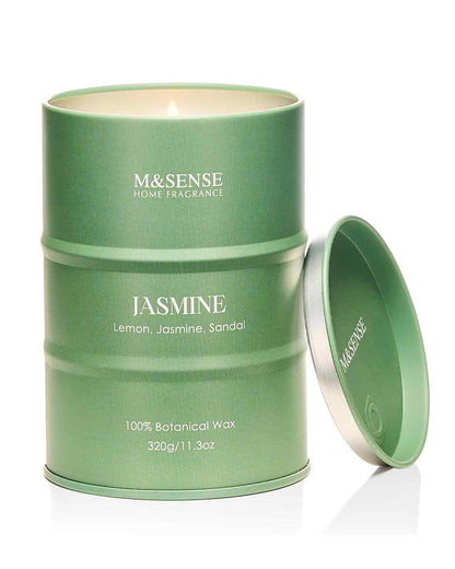 M&SENSE Jasmine Scented Candle - Natural Non-Toxic Soy Blend, Aromatherapy, 100-120h Burn