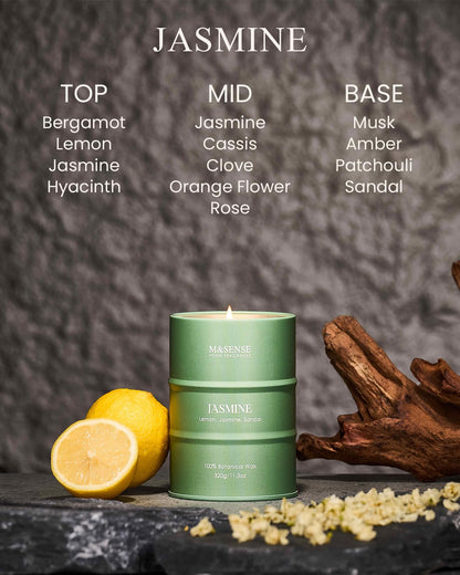 M&SENSE Jasmine Scented Candle - Natural Non-Toxic Soy Blend, Aromatherapy, 100-120h Burn