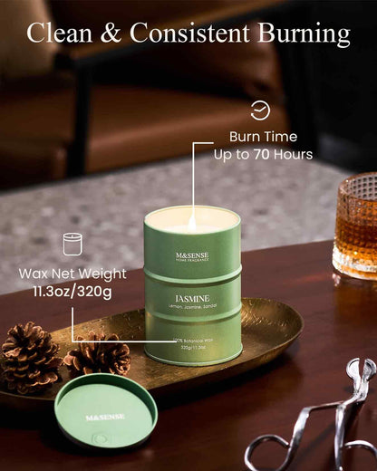 M&SENSE Jasmine Scented Candle - Natural Non-Toxic Soy Blend, Aromatherapy, 100-120h Burn