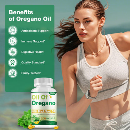 MSLOTAL Oil of Oregano with Black Seed Oil – 200 Count Capsules | Immune & Digestive Support