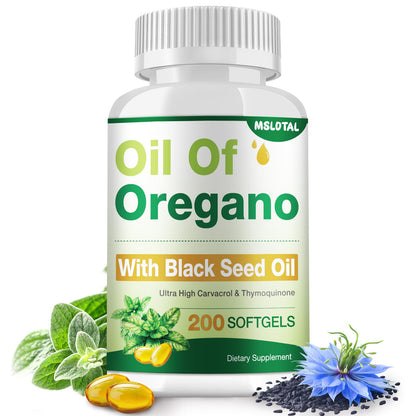 MSLOTAL Oil of Oregano with Black Seed Oil – 200 Count Capsules | Immune & Digestive Support