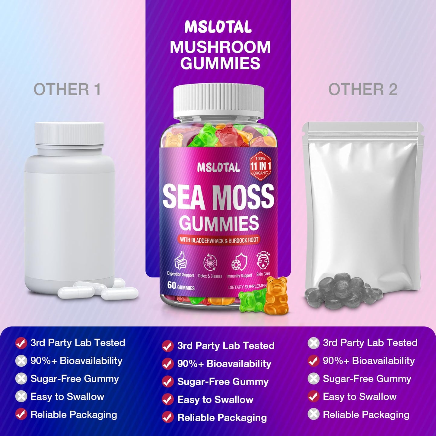 MSLOTAL Irish Sea Moss Gummies with Black Seed Oil, Ashwagandha & Shilajit – Immune Support, Vegan, 120 Gummies