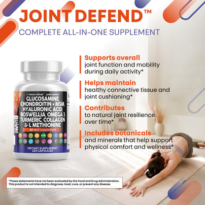 Joint Defend: Glucosamine Chondroitin MSM 1500mg + Turmeric Curcumin – Joint Health Supplement (120 Count)