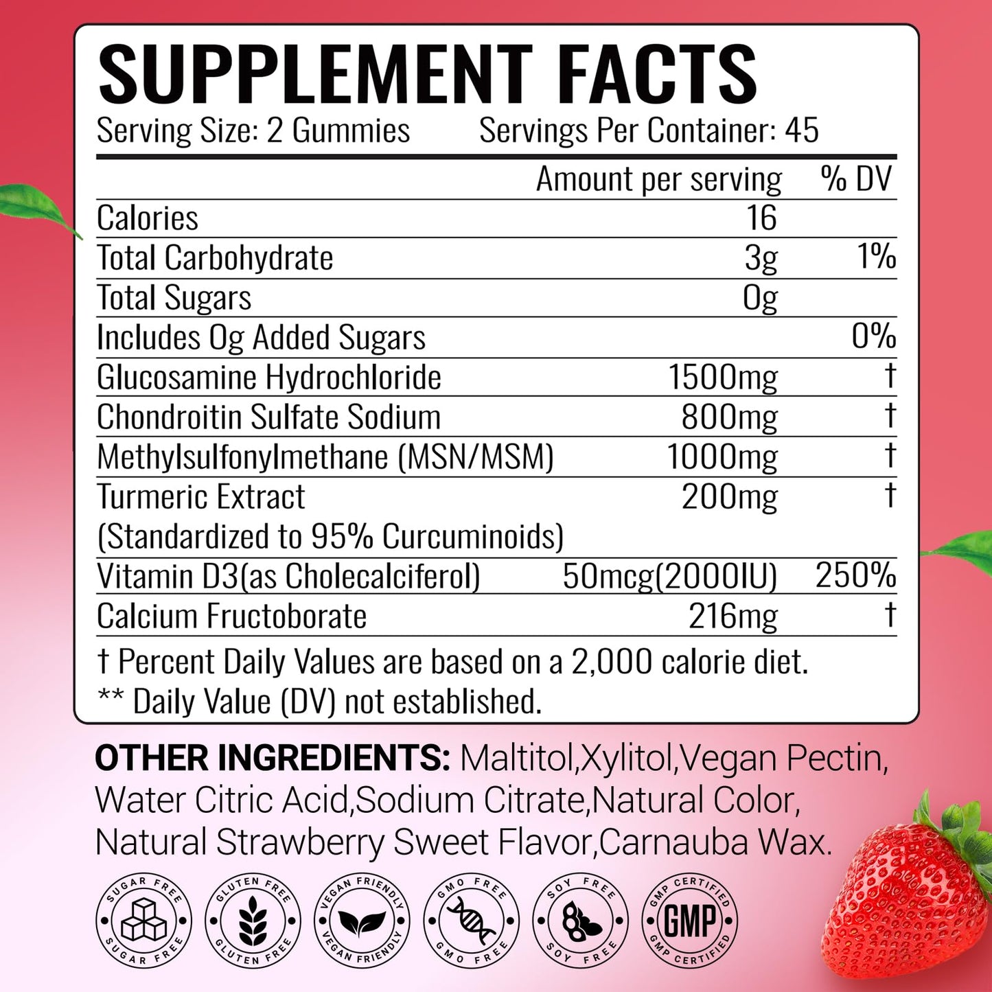 Glucosamine Chondroitin Gummies with MSM & Calcium – Joint Pain Relief & Cartilage Support (90 Count)