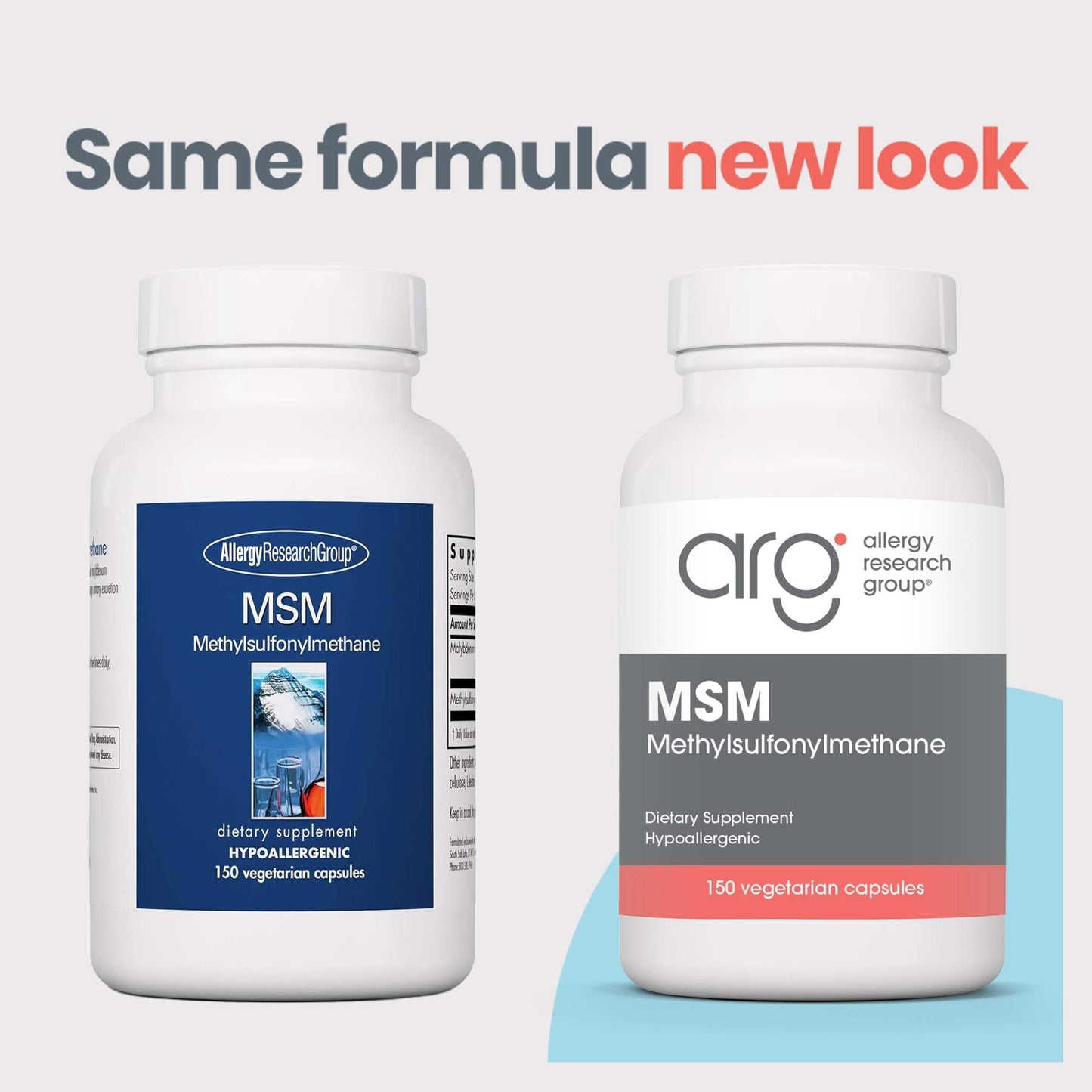 Allergy Research Group MSM Supplement – 500 mg per Serving, 150 Vegetarian Capsules for Hair, Skin & Nails