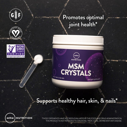 MRM MSM Crystals | Pure Bioavailable Sulfur Powder for Joints, Hair, Skin & Nails | Vegan | 200 Servings