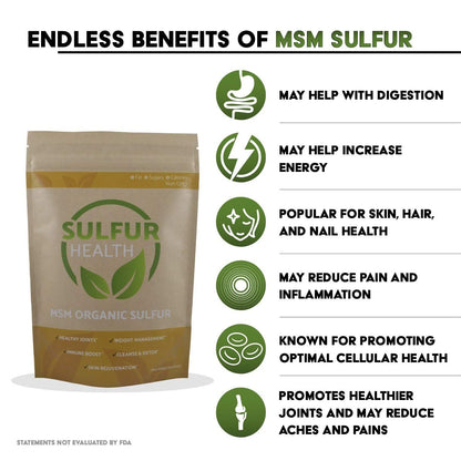 MSM Organic Sulfur - 99.9% Pure MSM Supplement - Lab-Tested & Certified (1 Pound)