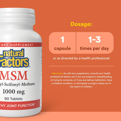 MSM 1000 mg - Natural Factors | Supports Joints, Hair, Skin & Nails | 90 Capsules