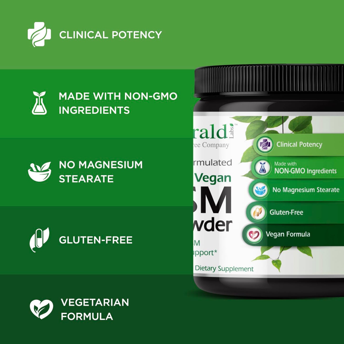 EMERALD LABS MSM Powder - Plant-Sourced Methylsulfonylmethane Supplement for Liver Detox, Joint Health, Skin Health & More - Vegan, Gluten-Free - 8 oz