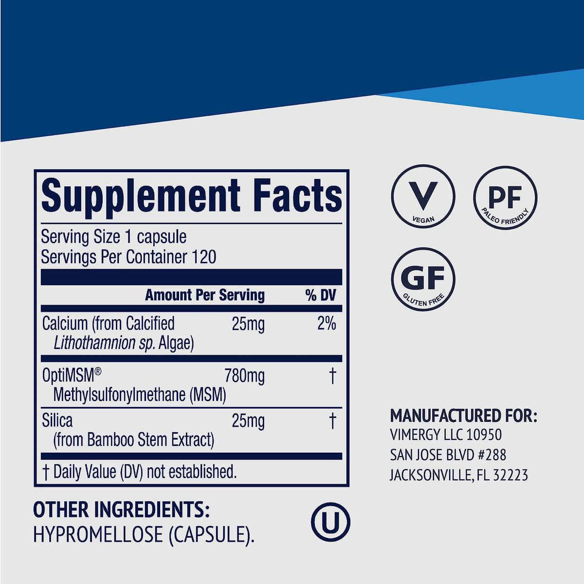 Vimergy MSM with Silica & Calcium Capsules – 120 Servings | Joint, Skin & Bone Support | Vegan & Gluten-Free BritishVita | Premium UK Vitamins & Wellness Supplements