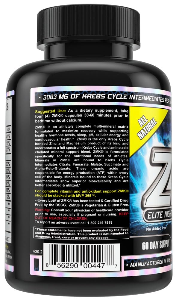 MST ZMK Nighttime - Multi Mineral Supplements with Zinc & Magnesium | ATP BSCG Certified | 240 V Capsules | Millennium Sport Technologies