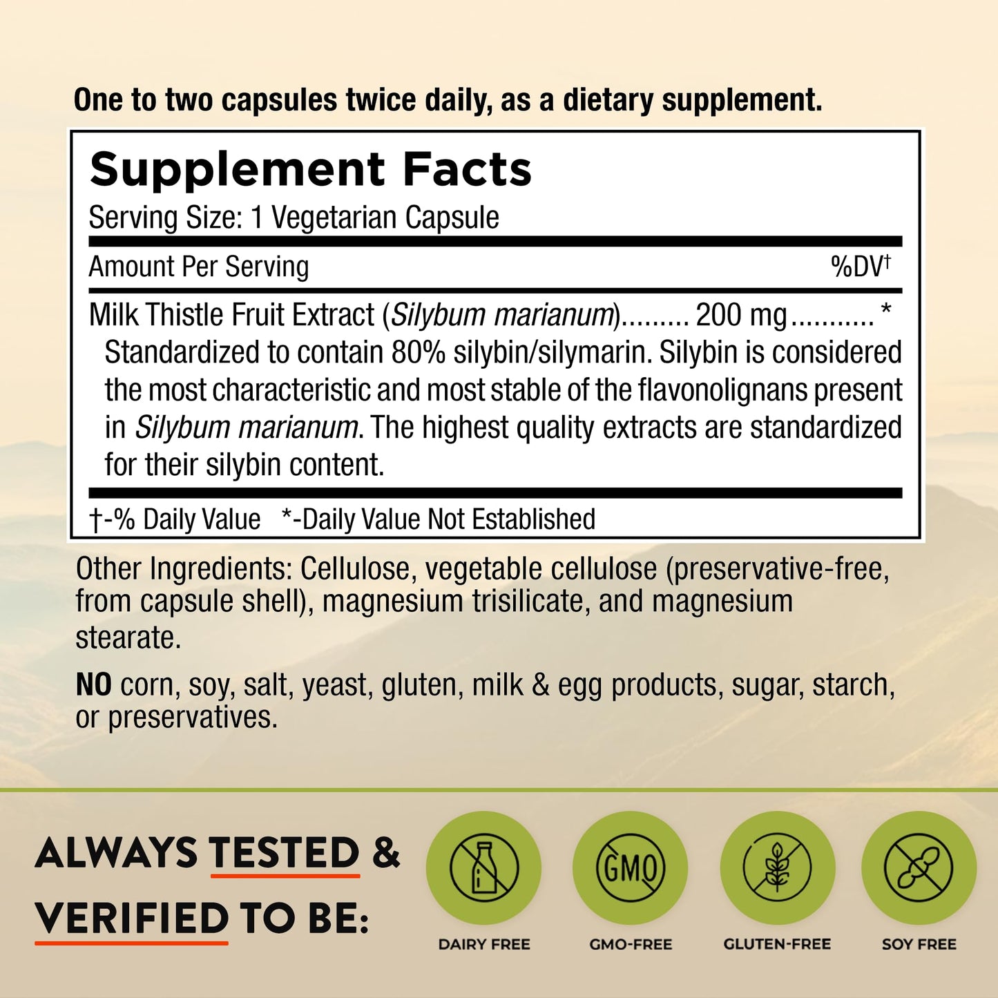 Mt. Angel Vitamins' Milk Thistle - Vegetarian Liver Support Supplement - Optimal Liver Health & Herbal Detox - Non-GMO & Gluten-Free - Made in The USA - 60 Capsules