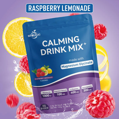 MTCUNXI UltraCalm Cortisol Drink with Magnesium Glycinate, Ashwagandha, L-Theanine – Raspberry Lemonade, Sugar Free (30 Servings)