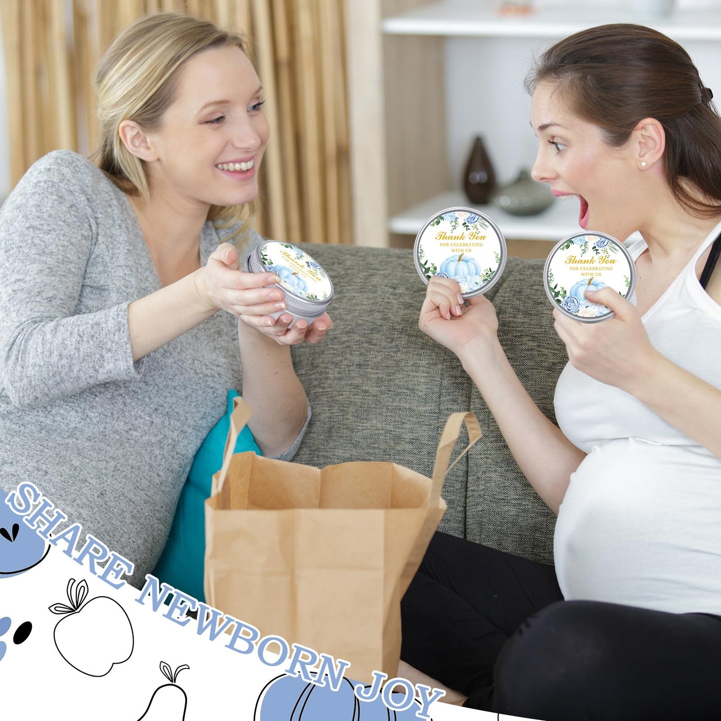 MTLEE 50 Pcs Little Pumpkin Baby Shower Favors - Lavender Soy Wax Travel Tin Candles (Blue)