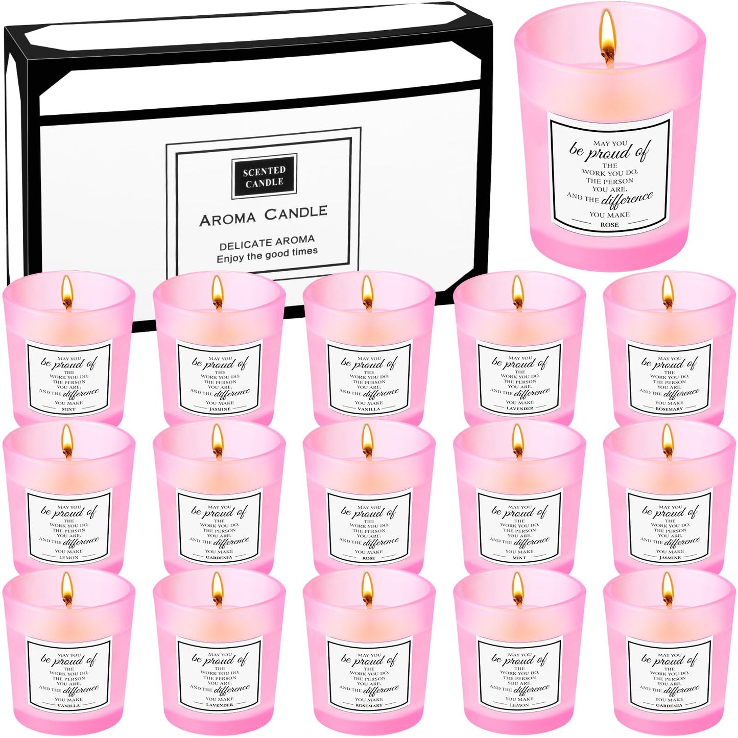 MTLEE 16-Pack Scented Candles Gift Set – Aromatherapy Soy Wax, Pink, Inspirational