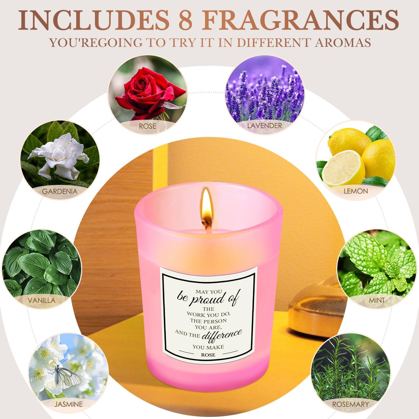 MTLEE 16-Pack Scented Candles Gift Set – Aromatherapy Soy Wax, Pink, Inspirational