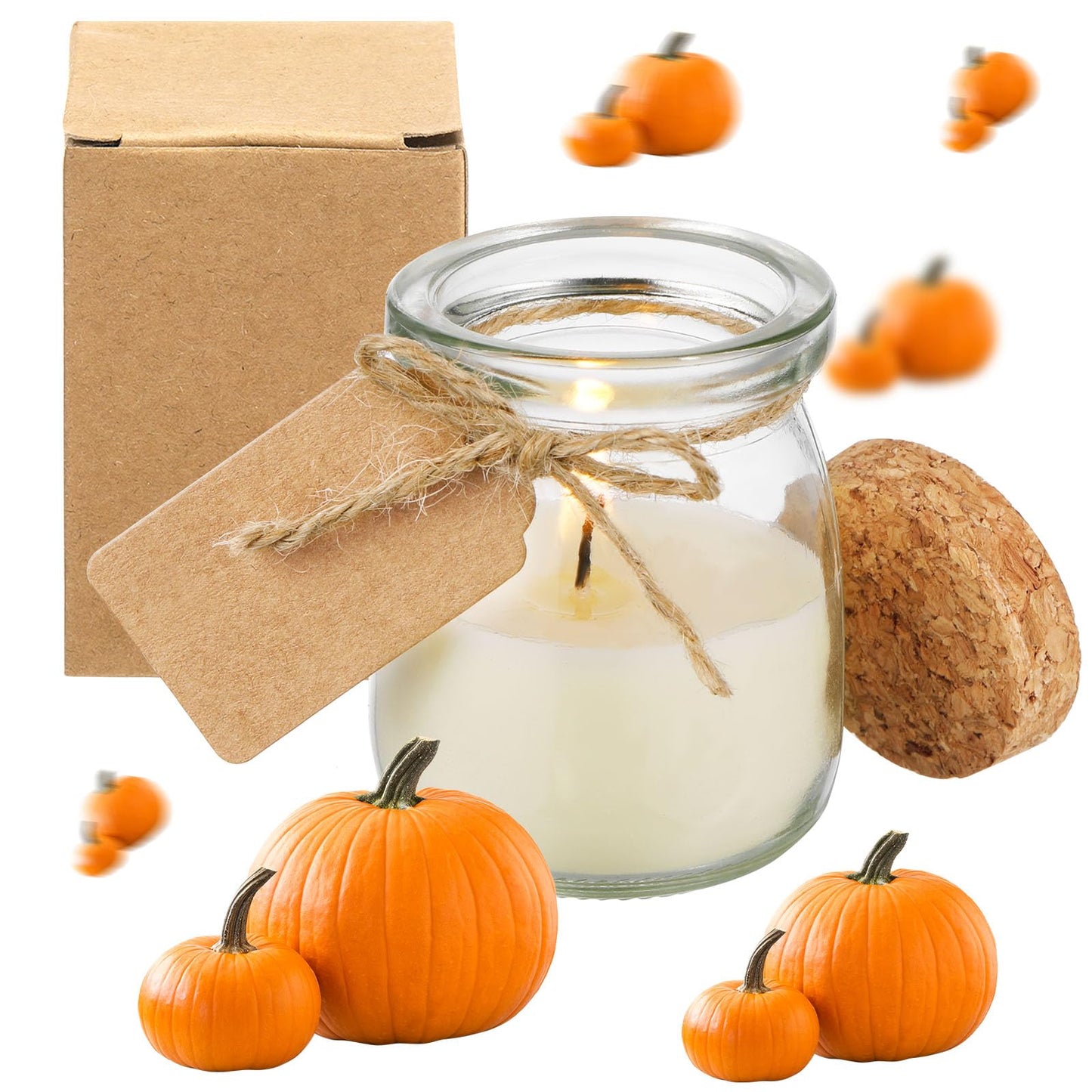 MTLEE 50 Pcs Pumpkin Jar Candles – Thanksgiving Gifts, Natural Soy Wax, DIY Tags