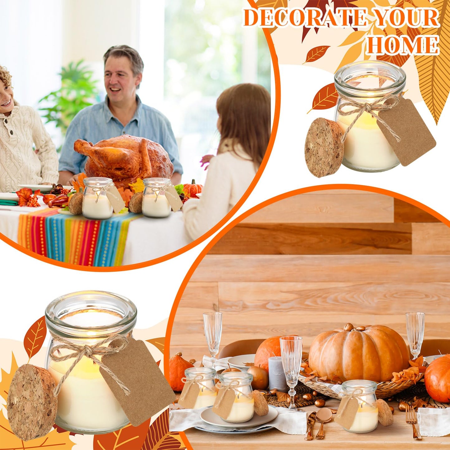 MTLEE 50 Pcs Pumpkin Jar Candles – Thanksgiving Gifts, Natural Soy Wax, DIY Tags