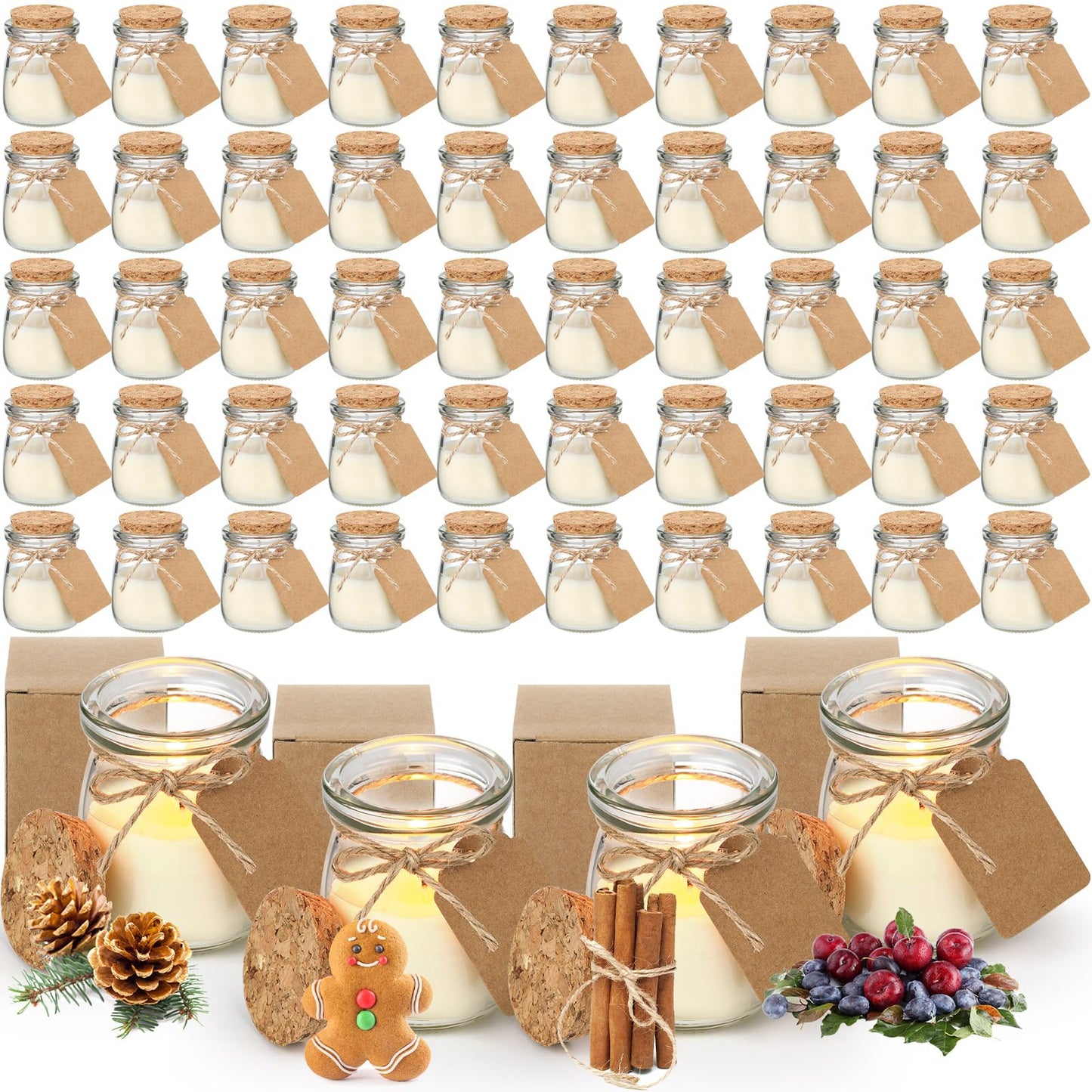MTLEE 50 Pcs Christmas Jar Candles – Scented Soy Wax Jars with DIY Tag Cards | Xmas Gift & Party Favors