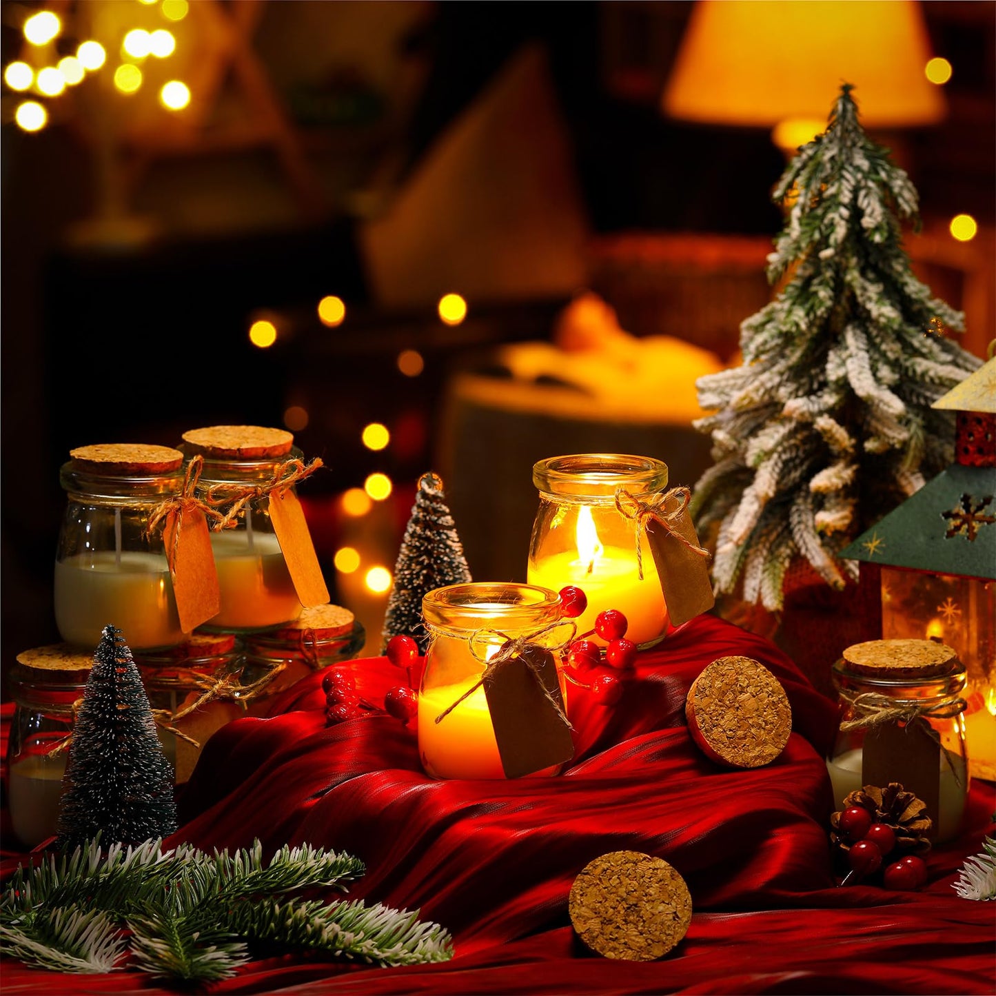 MTLEE 50 Pcs Christmas Jar Candles – Scented Soy Wax Jars with DIY Tag Cards | Xmas Gift & Party Favors