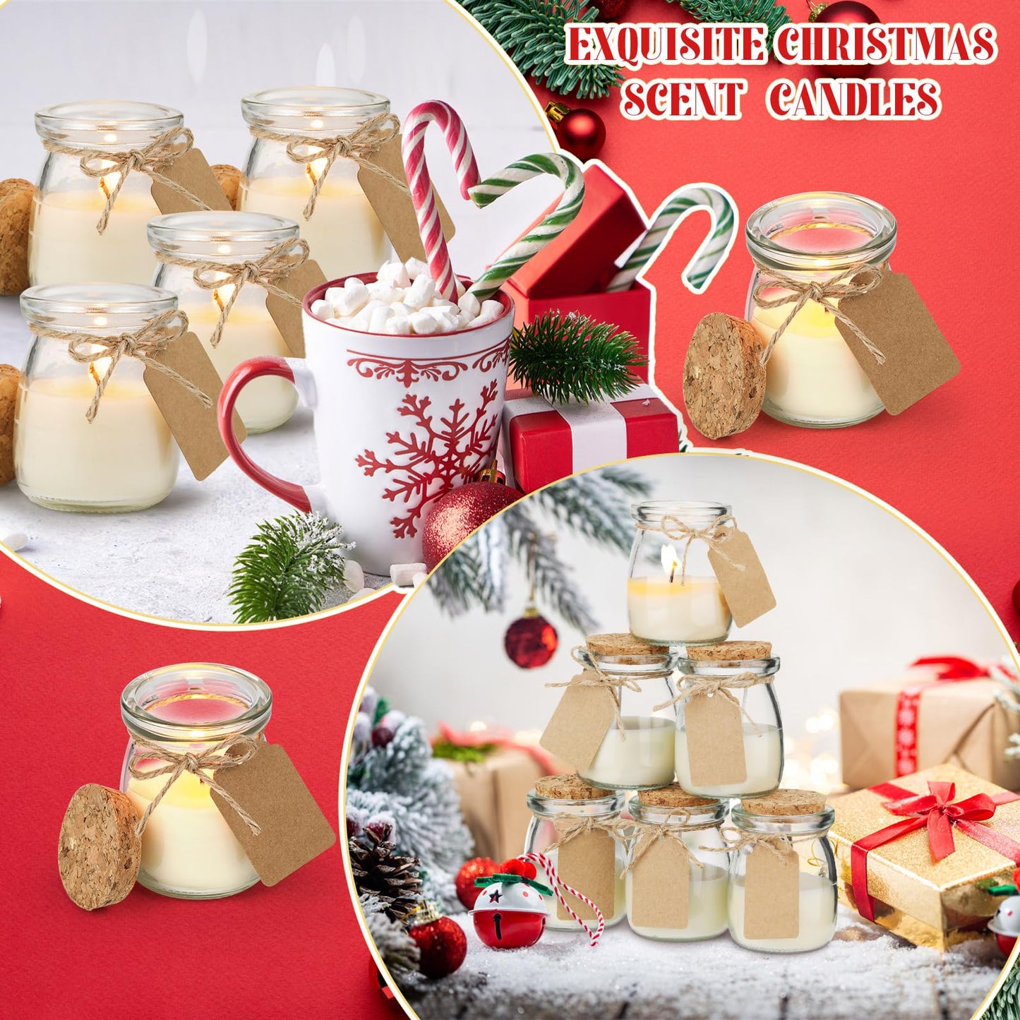 MTLEE 50 Pcs Christmas Jar Candles – Scented Soy Wax Jars with DIY Tag Cards | Xmas Gift & Party Favors