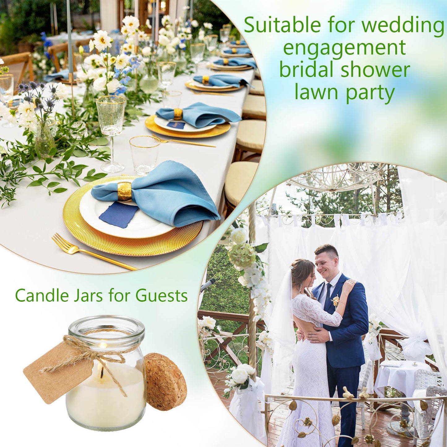 MTLEE 50 Pcs Wedding Jar Candles for Guests Jasmine Scent – Soy Wax, DIY Tag Cards, Wedding Favors