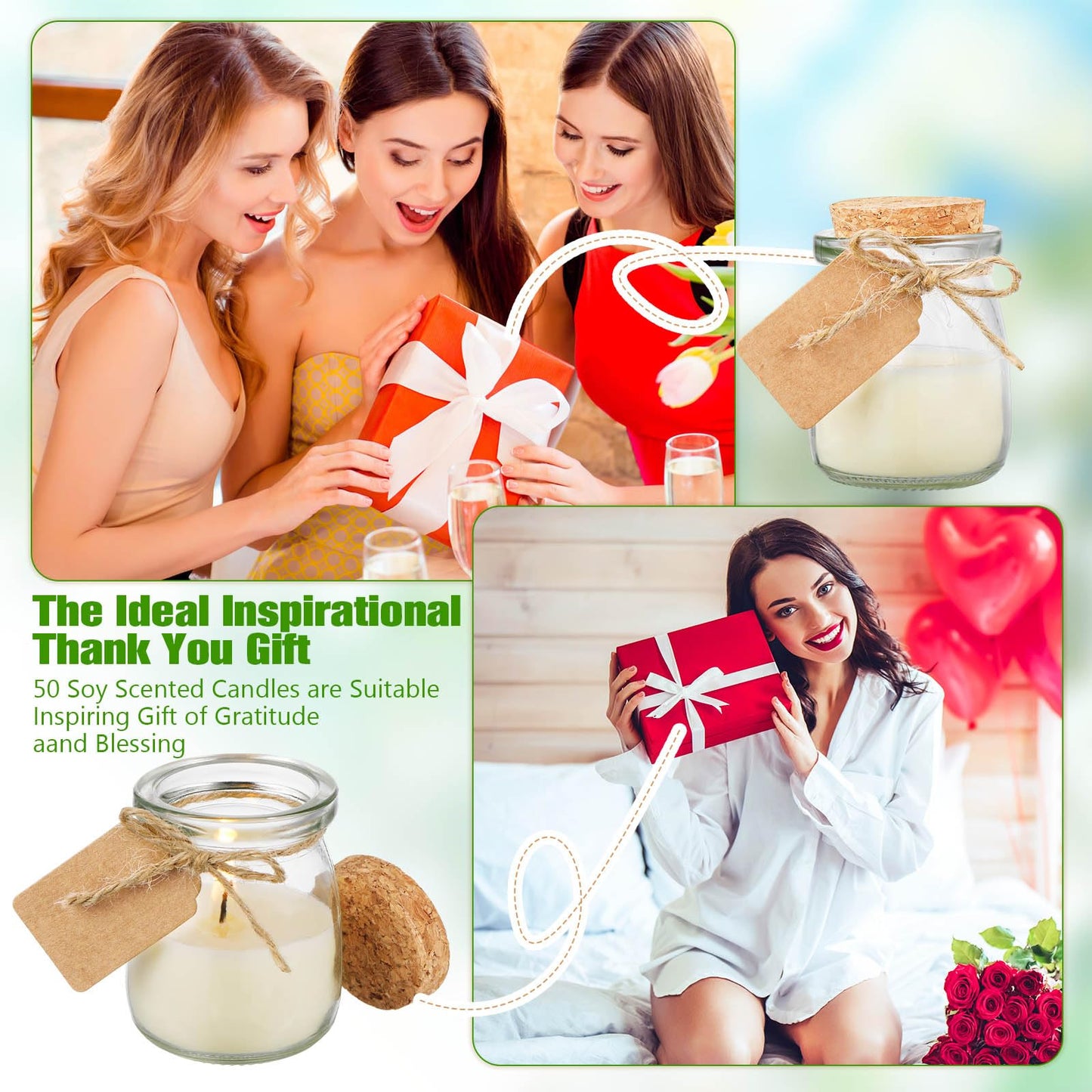 MTLEE 50 Pcs Wedding Jar Candles for Guests Jasmine Scent – Soy Wax, DIY Tag Cards, Wedding Favors