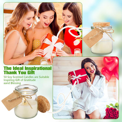 MTLEE 50 Pcs Wedding Jar Candles for Guests Jasmine Scent – Soy Wax, DIY Tag Cards, Wedding Favors