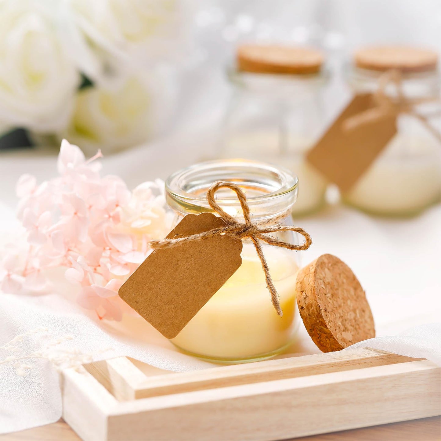 MTLEE 50 Pcs Wedding Jar Candles for Guests Jasmine Scent – Soy Wax, DIY Tag Cards, Wedding Favors