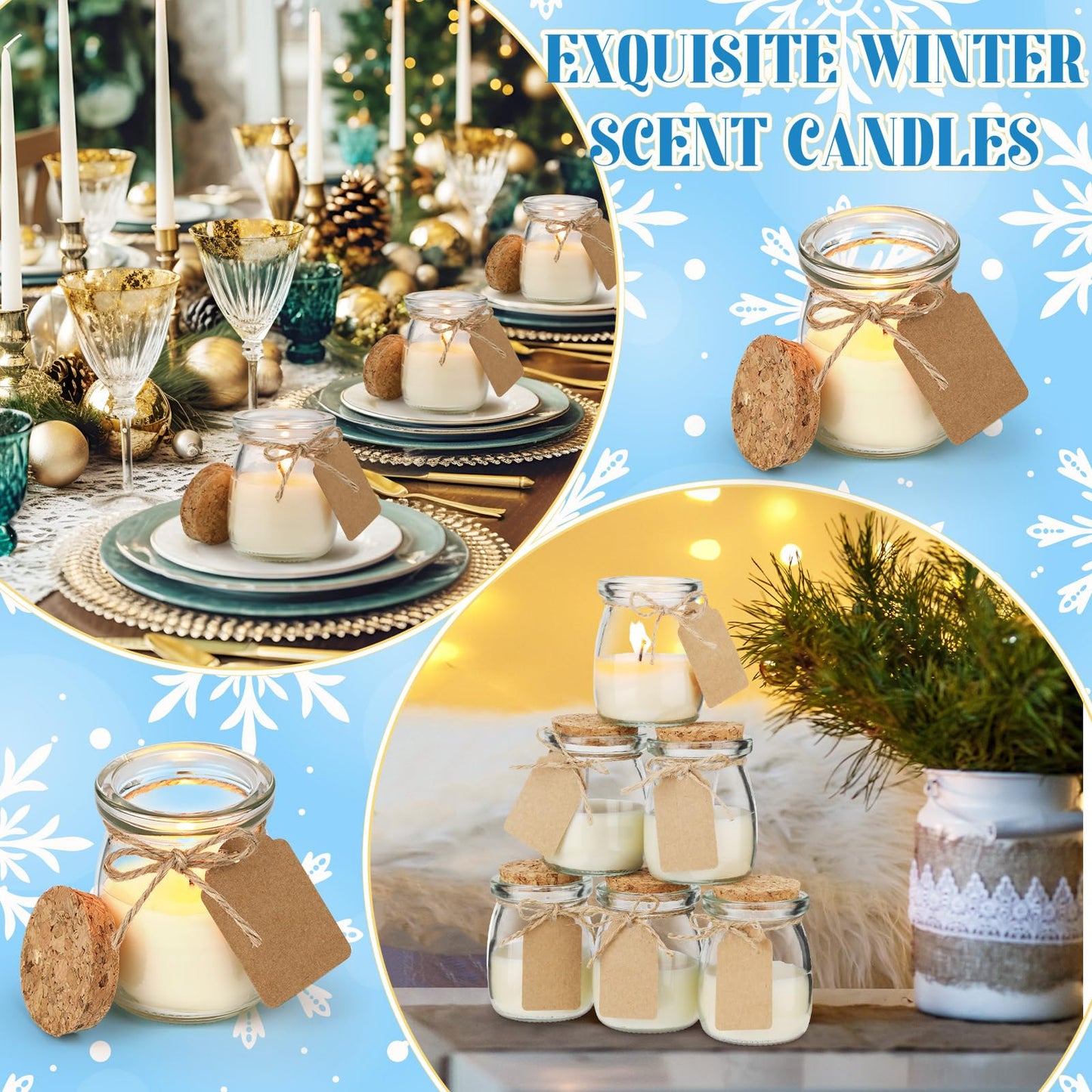 MTLEE 50 Pcs Winter Jar Candles Gift Set – Soy Wax with DIY Tags