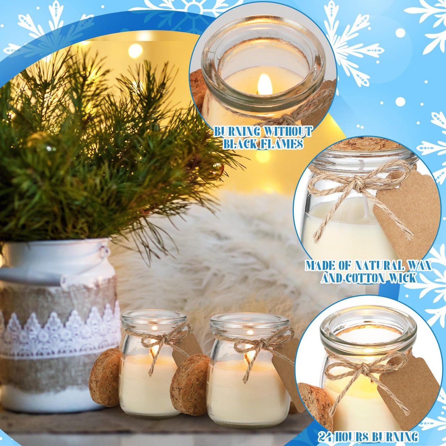 MTLEE 50 Pcs Winter Jar Candles Gift Set – Soy Wax with DIY Tags