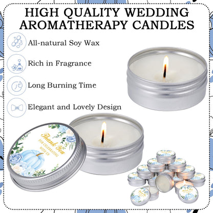 MTLEE 50 Pcs Little Pumpkin Baby Shower Favors - Lavender Soy Wax Travel Tin Candles (Blue)
