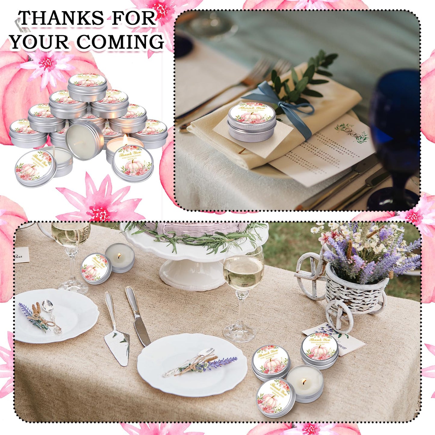 MTLEE 50 Pcs Little Pumpkin Baby Shower Favors – Lavender Scented Soy Wax Candles in Pink Travel Tins