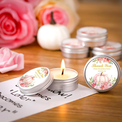 MTLEE 50 Pcs Little Pumpkin Baby Shower Favors – Lavender Scented Soy Wax Candles in Pink Travel Tins