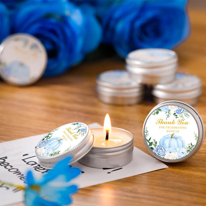 MTLEE 50 Pcs Little Pumpkin Baby Shower Favors - Lavender Soy Wax Travel Tin Candles (Blue)