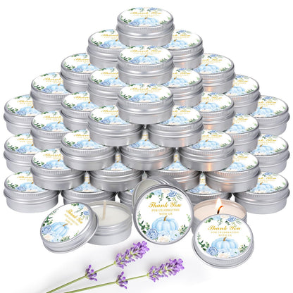 MTLEE 50 Pcs Little Pumpkin Baby Shower Favors - Lavender Soy Wax Travel Tin Candles (Blue)