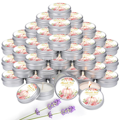 MTLEE 50 Pcs Little Pumpkin Baby Shower Favors – Lavender Scented Soy Wax Candles in Pink Travel Tins