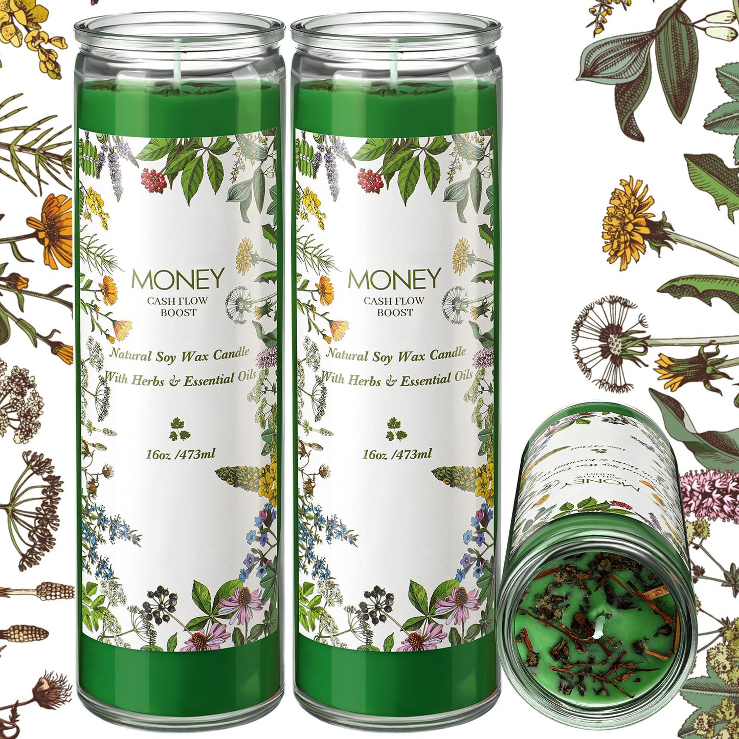 MTLEE 2 Pcs Money Scented Spell Candles – Soy Herbal Money Candles for Wealth & Prosperity