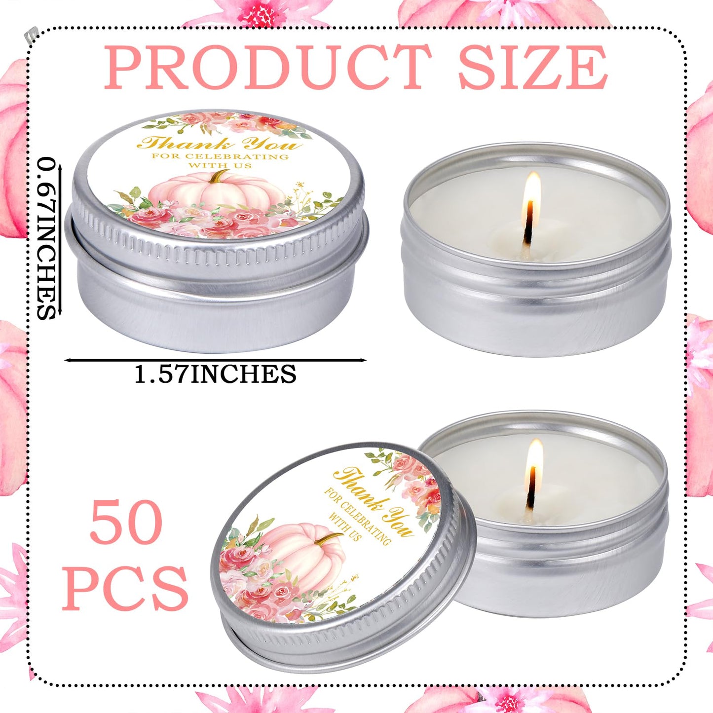 MTLEE 50 Pcs Little Pumpkin Baby Shower Favors – Lavender Scented Soy Wax Candles in Pink Travel Tins