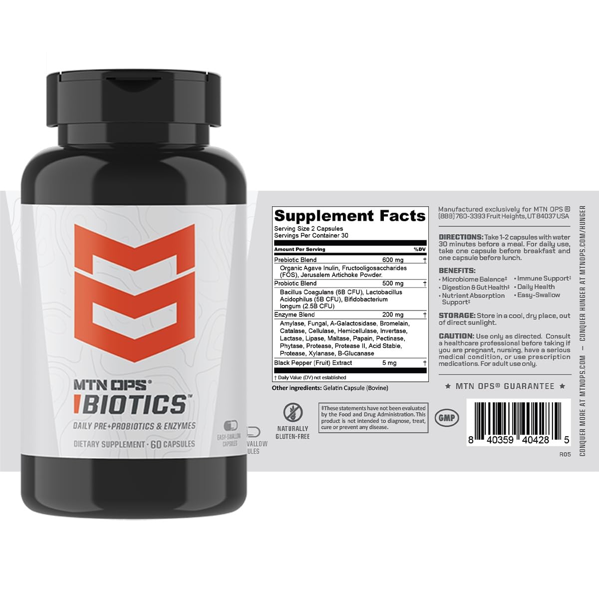 MTN OPS Biotics Daily Probiotic with Maca Root, Reishi, Boswellia & American Ginseng – 60 Capsules | 30 Servings