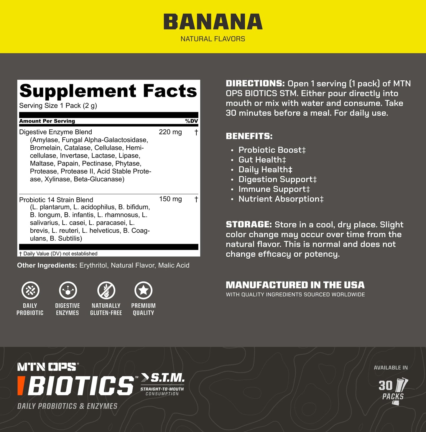 MTN OPS Biotics STM Probiotic Supplement – Gut Health, Digestion & Immunity (Sugar-Free)