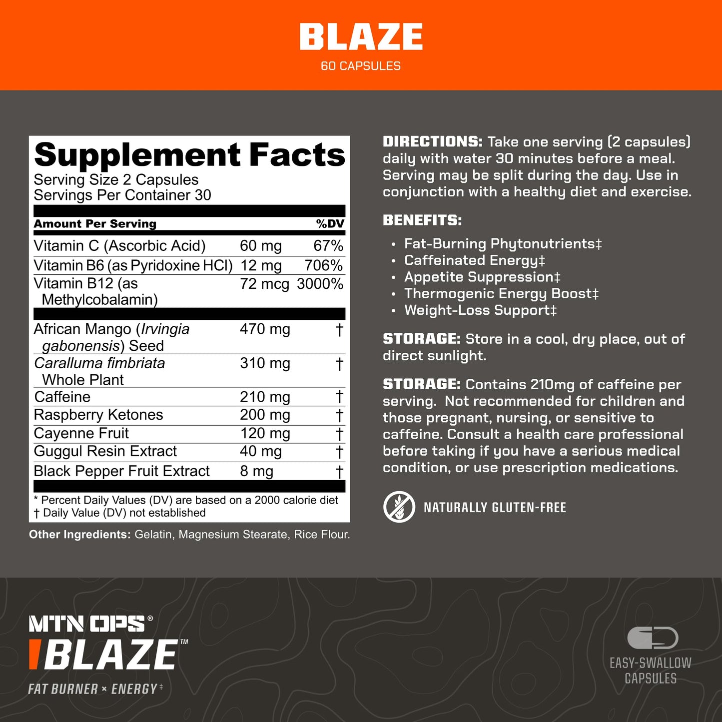 MTN OPS Blaze Fat Burner & Thermogenic Metabolism Booster – 210mg Caffeine, 30 Servings