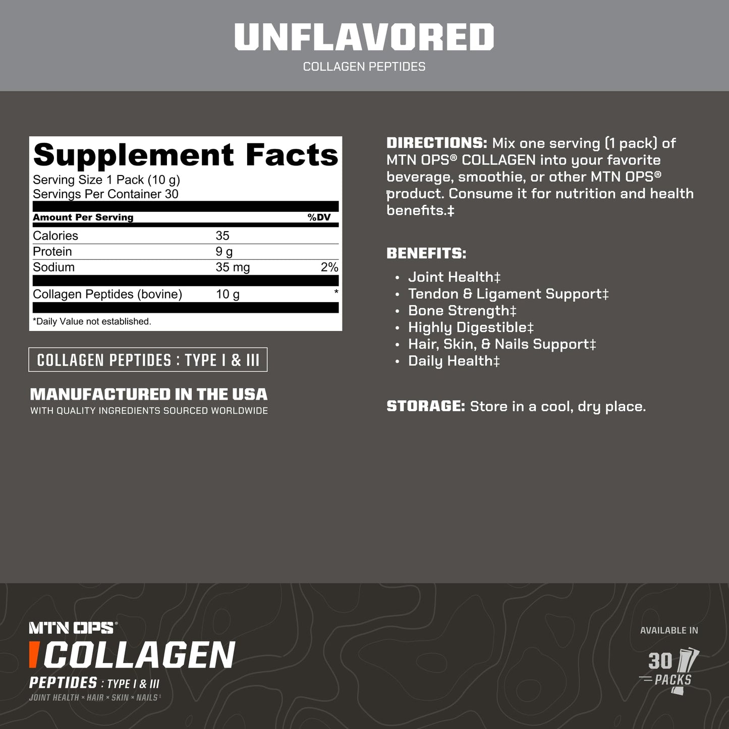 MTN OPS Collagen Protein Powder On-The-Go Packs - 9g Protein Per Serving, Unflavored, 30 Packs