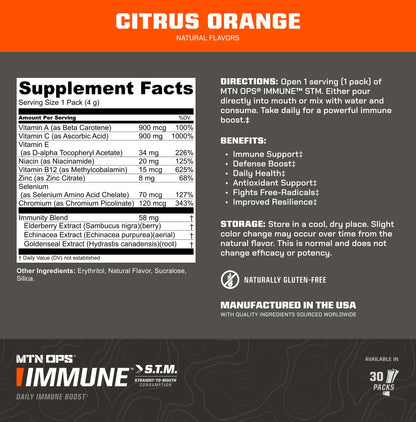 MTN OPS Immune STM Powder Drink Mix – Vitamin C, Vitamin D, Zinc, Antioxidants | Citrus, 30 Servings